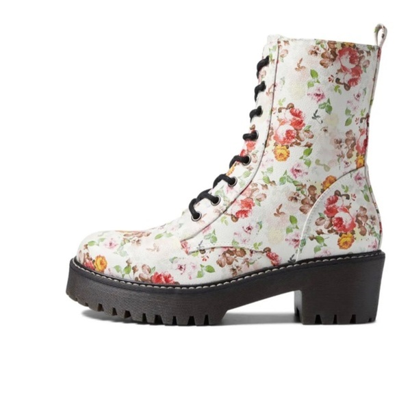 Unionbay White floral print rugged lug sole lace up combat moto boots size 10 - Picture 7 of 11